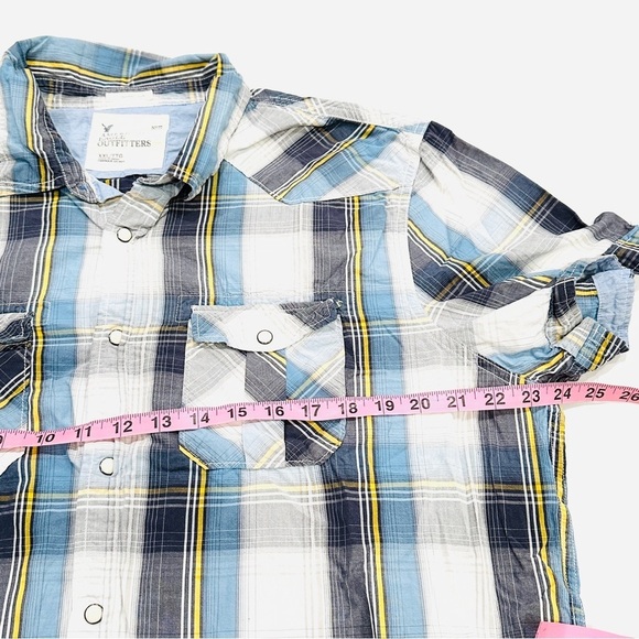 American Eagle Outfitters Mens Vintage White Blue Yellow SS Button Down Shirt - Picture 5 of 7